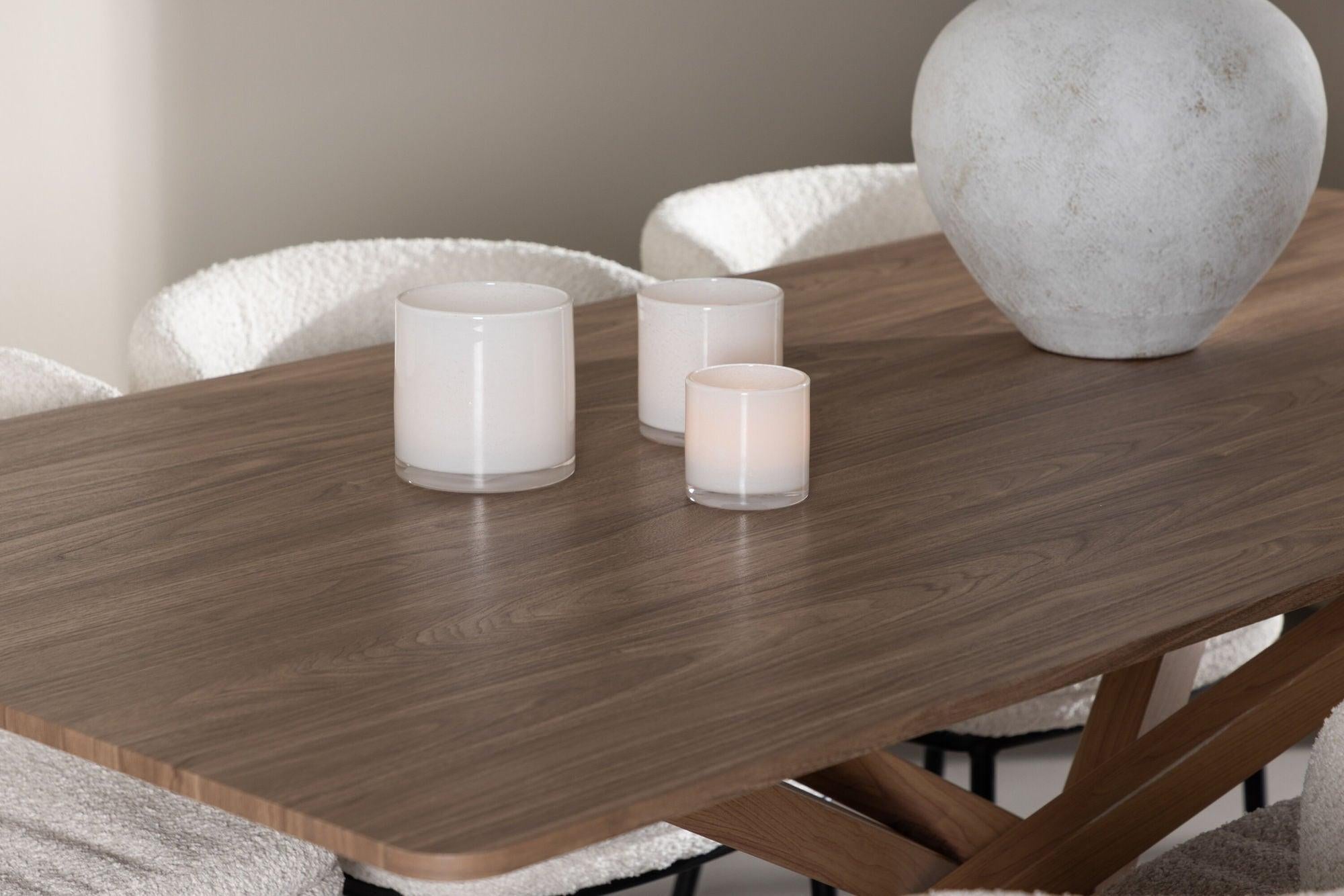 Essgruppe Esstisch Piazza 180*90cm mit Stühlen Agnes aus Teddy- Bouclé - Braun/Weiß-Essgruppen Rechteckig-Venture Home-le canapé