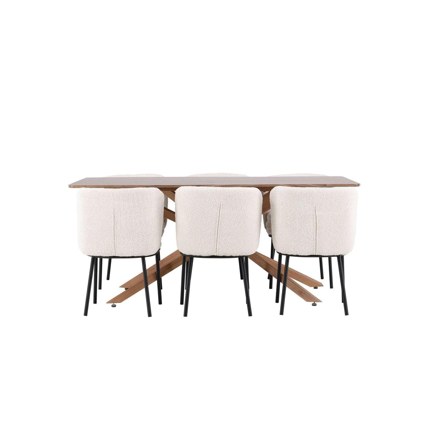 Essgruppe Esstisch Piazza 180*90cm mit Stühlen Agnes aus Teddy- Bouclé - Braun/Weiß-Essgruppen Rechteckig-Venture Home-le canapé