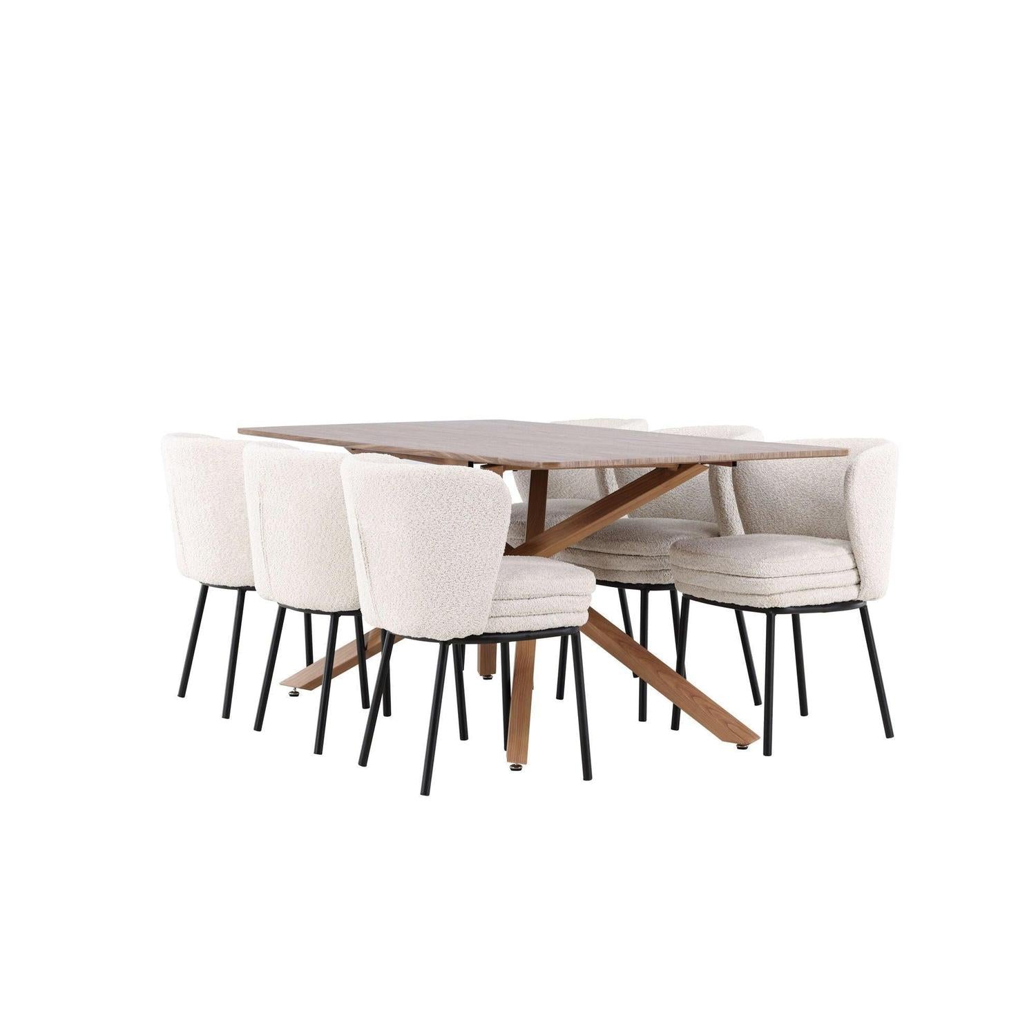 Essgruppe Esstisch Piazza 180*90cm mit Stühlen Agnes aus Teddy- Bouclé - Braun/Weiß-Essgruppen Rechteckig-Venture Home-le canapé
