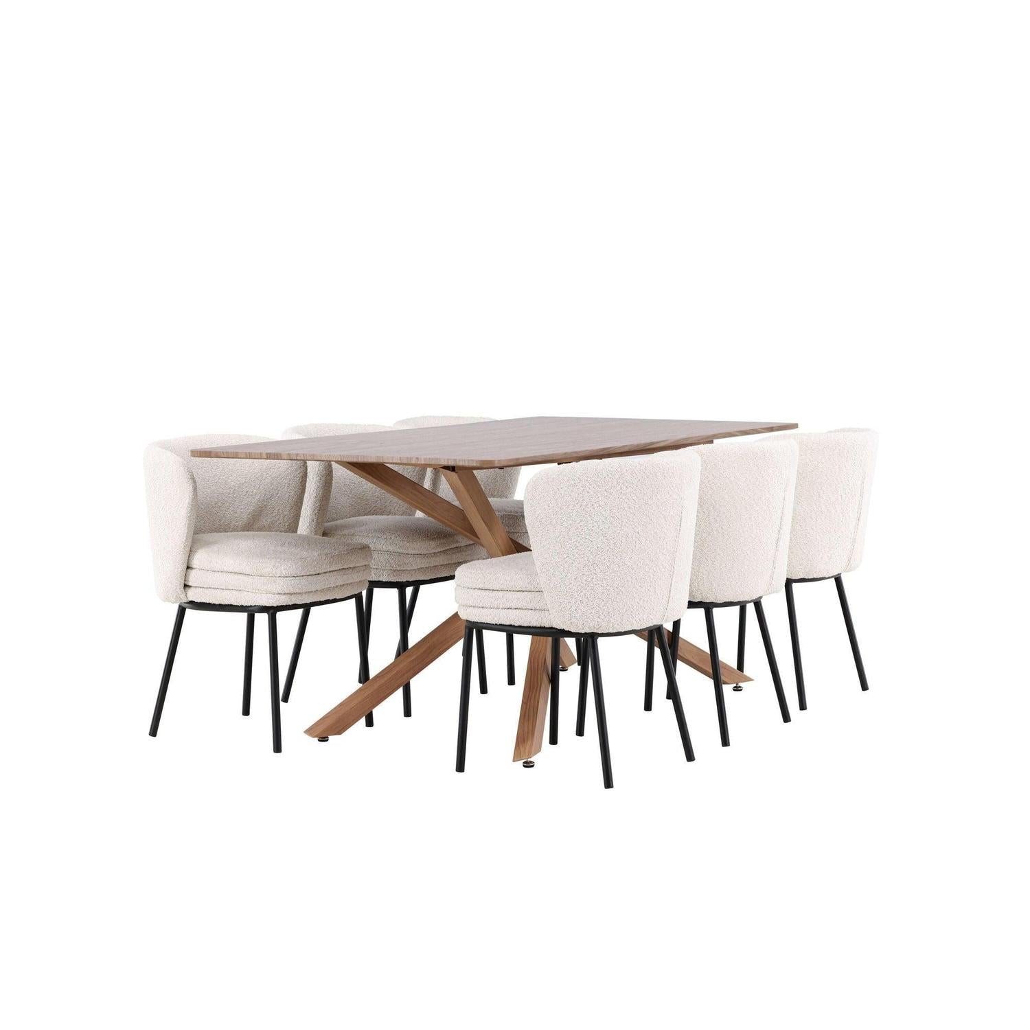 Essgruppe Esstisch Piazza 180*90cm mit Stühlen Agnes aus Teddy- Bouclé - Braun/Weiß-Essgruppen Rechteckig-Venture Home-le canapé