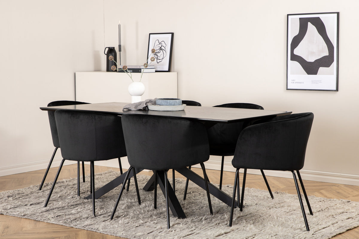Essgruppe Esstisch Piazza 180*90cm mit Stühlen Berit aus Samt-Essgruppen-Venture Home-le canapé