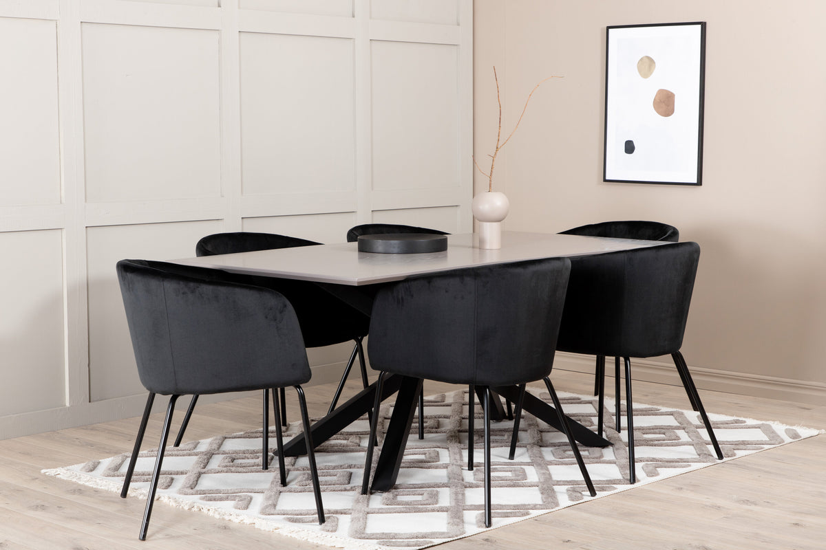 Essgruppe Esstisch Piazza 180*90cm mit Stühlen Berit aus Samt-Essgruppen-Venture Home-le canapé