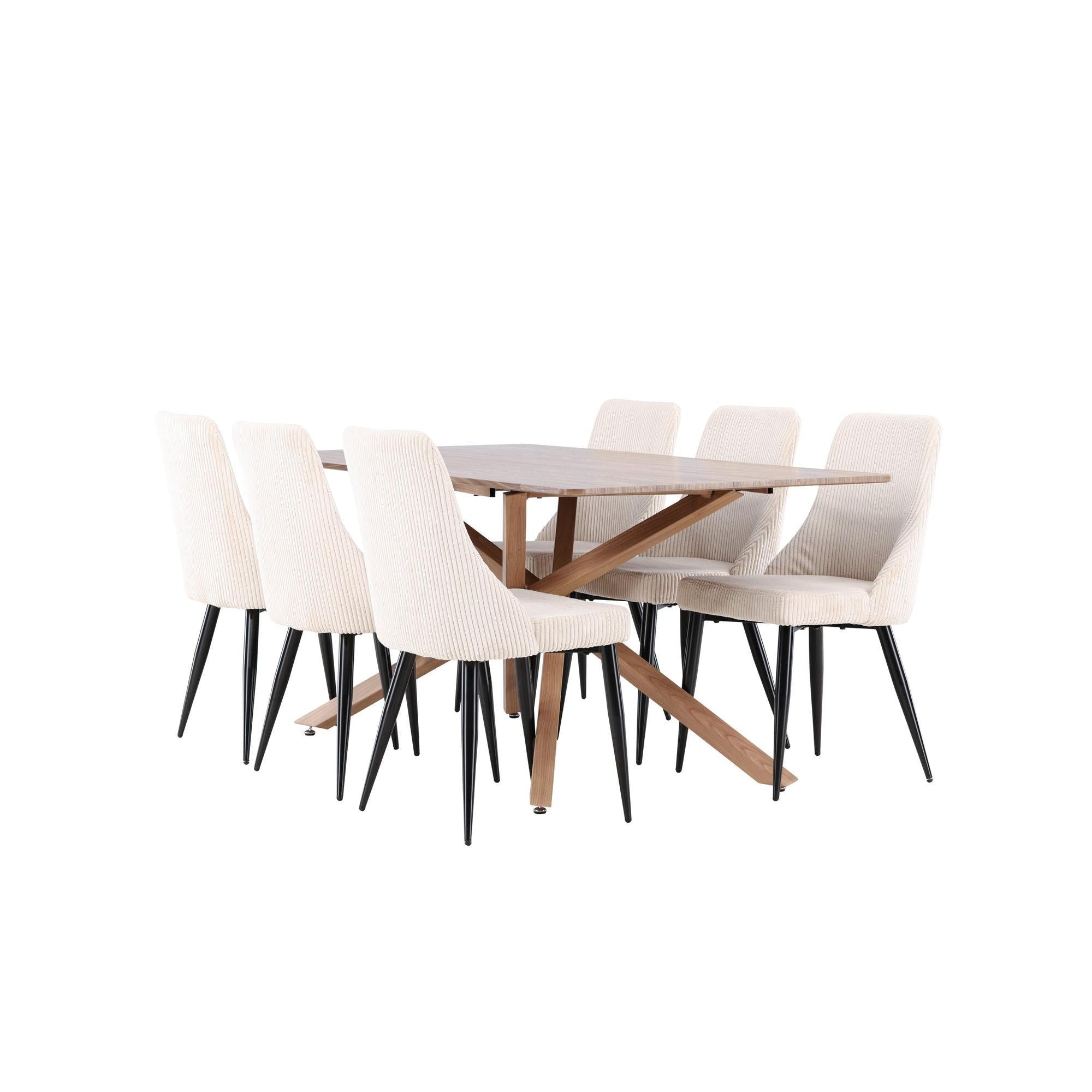 Essgruppe Esstisch Piazza 180*90cm mit Esszimmerstühlen Leone aus KordEssgruppe Rechteckig