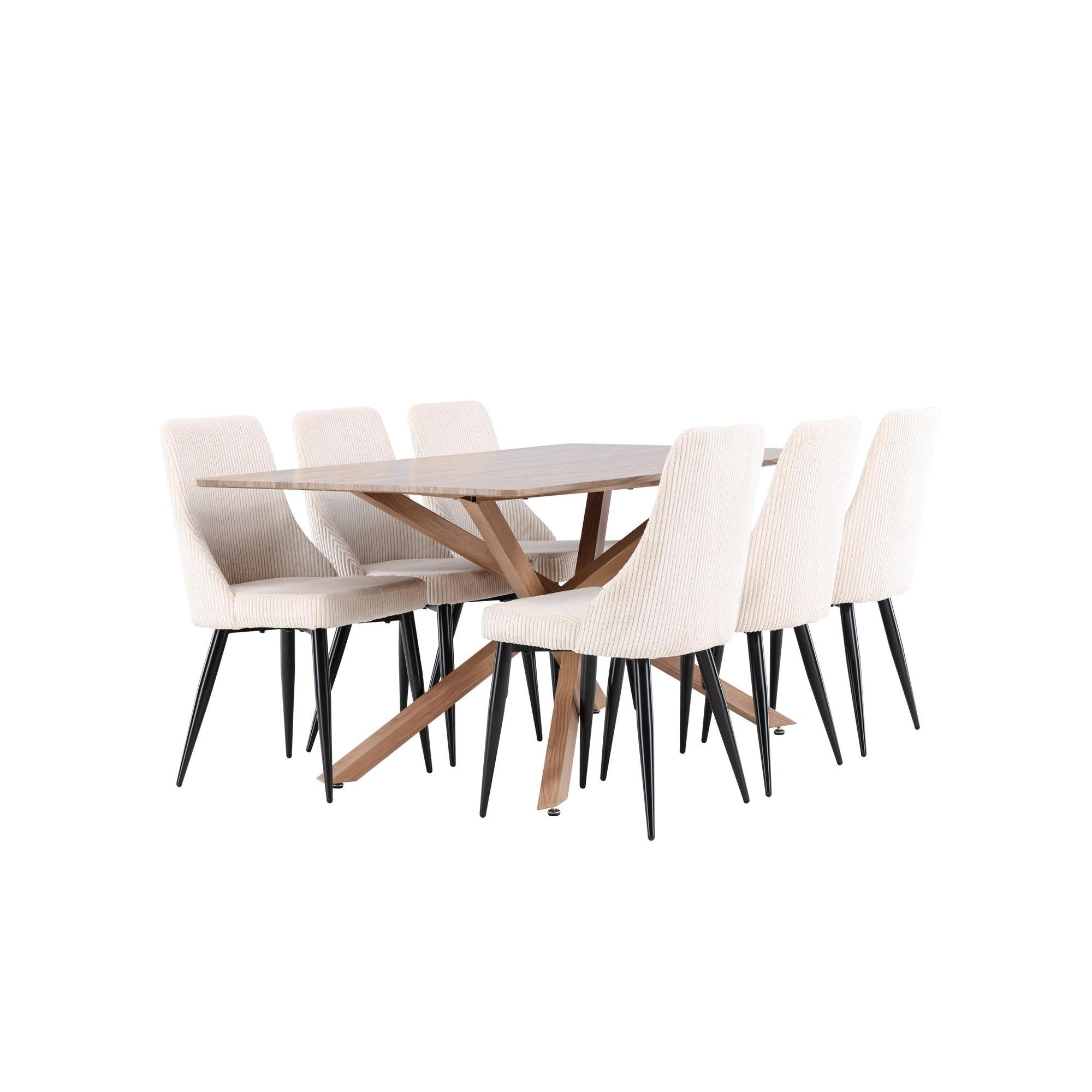 Essgruppe Esstisch Piazza 180*90cm mit Esszimmerstühlen Leone aus KordEssgruppe Rechteckig