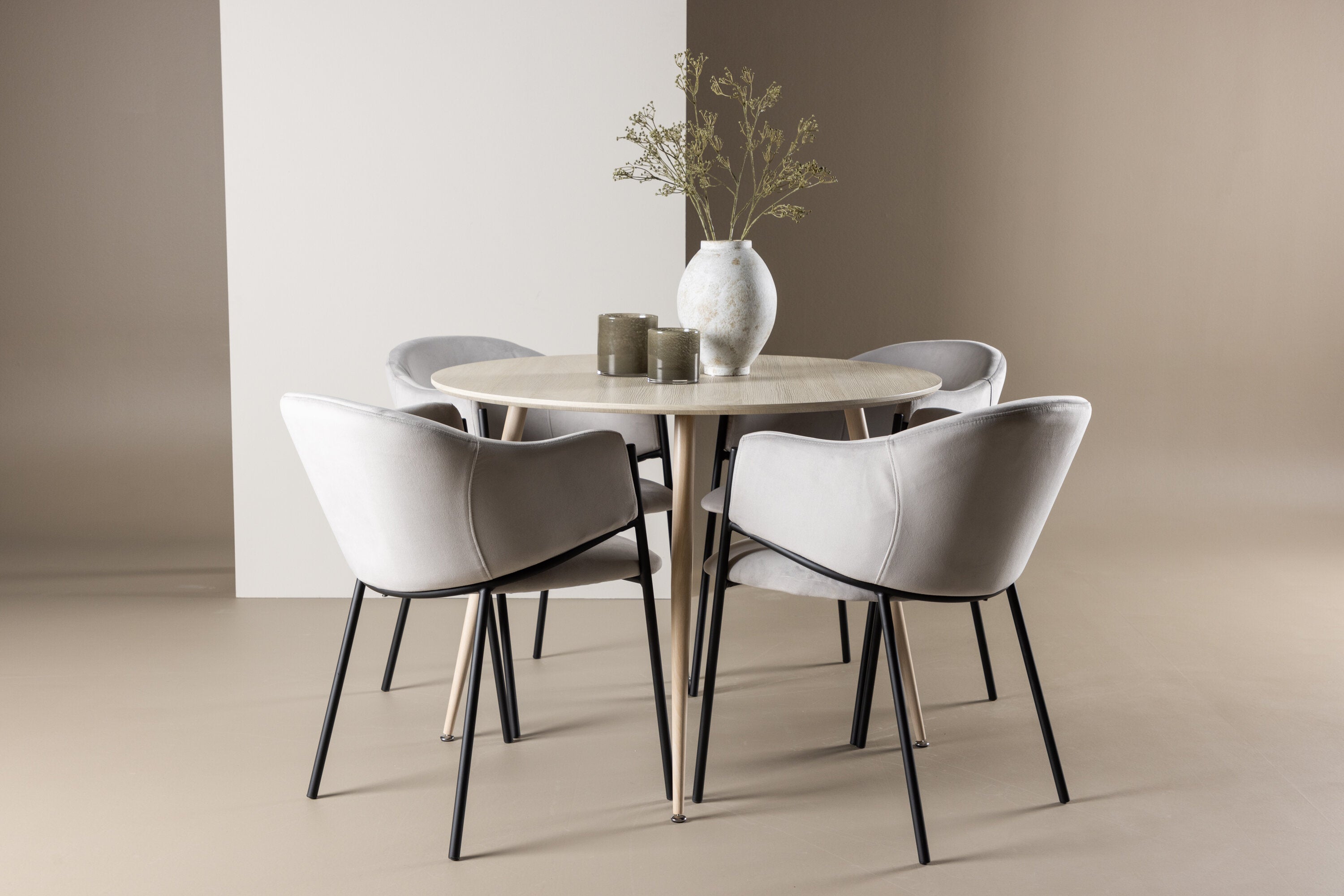 Essgruppe Esstisch Plaza Ø100cm mit Stühlen Evelina - Grau-Essgruppen-Venture Home-le canapé