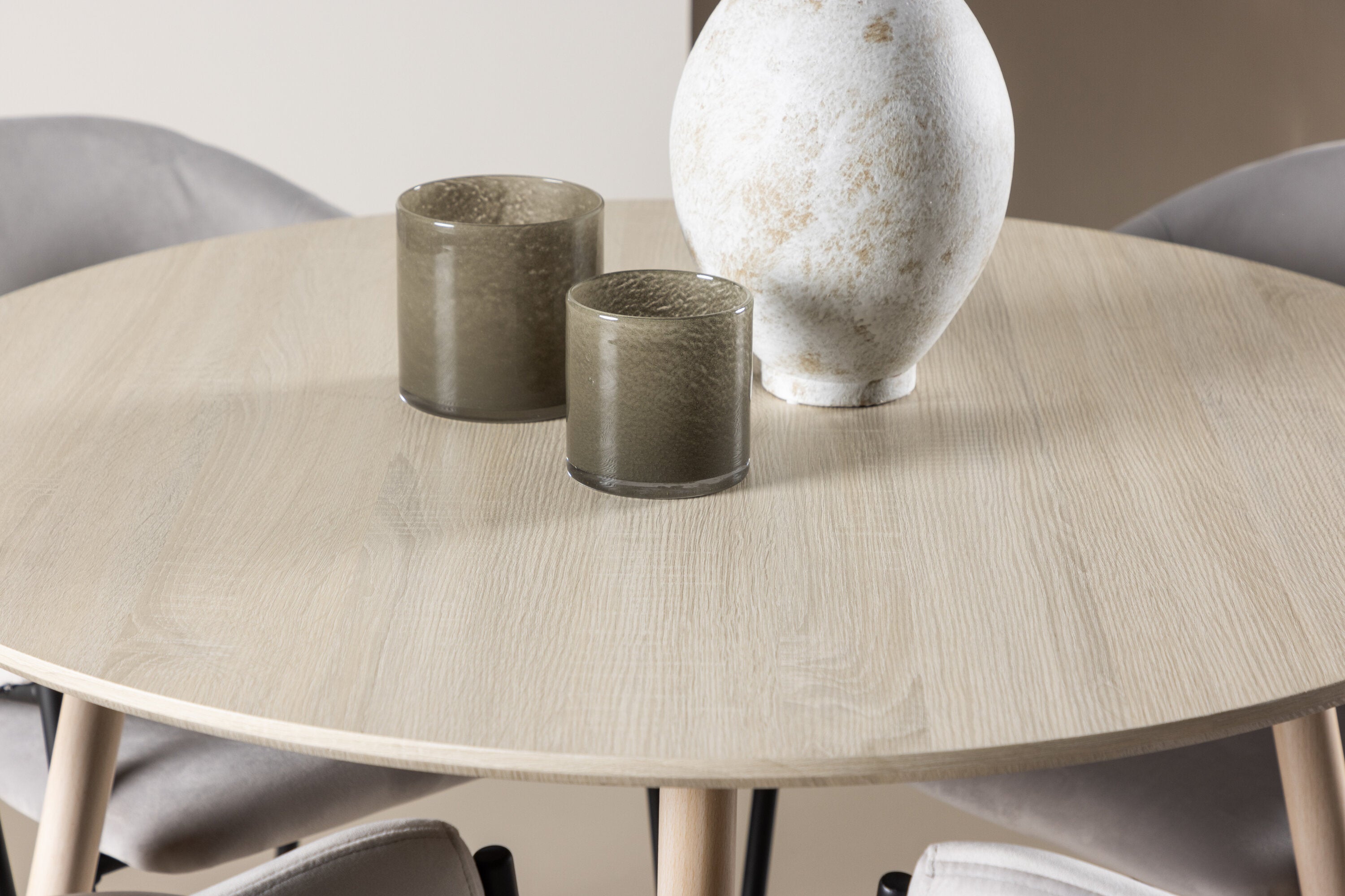 Essgruppe Esstisch Plaza Ø100cm mit Stühlen Evelina - Grau-Essgruppen-Venture Home-le canapé