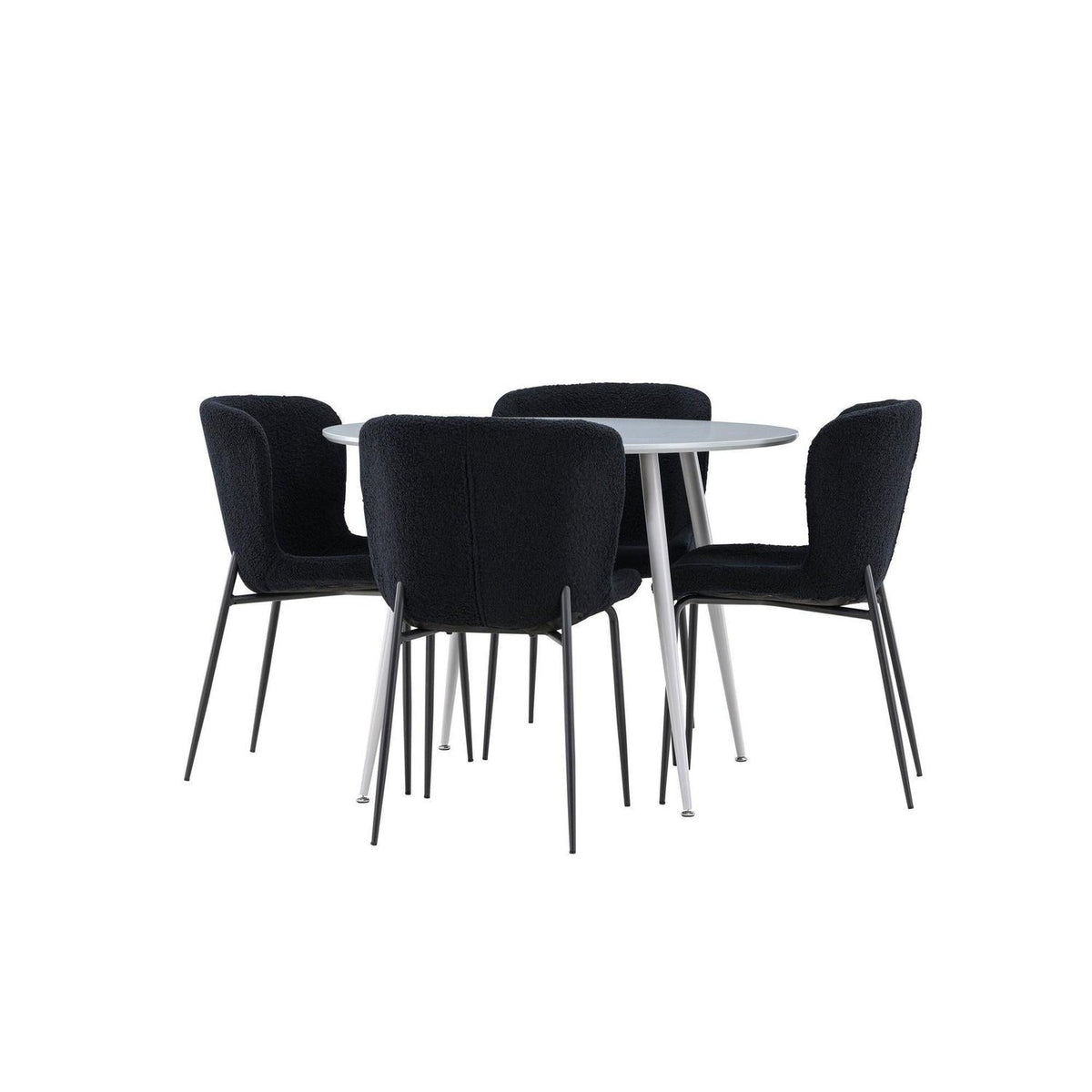 Essgruppe Esstisch Plaza Ø100cm mit Stühlen Modesto aus Teddy-Boucle-Essgruppen Rund-Venture Home-le canapé