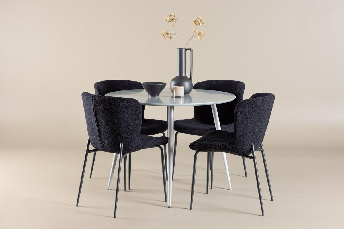 Essgruppe Esstisch Plaza Ø100cm mit Stühlen Modesto aus Teddy-Boucle-Essgruppen Rund-Venture Home-le canapé