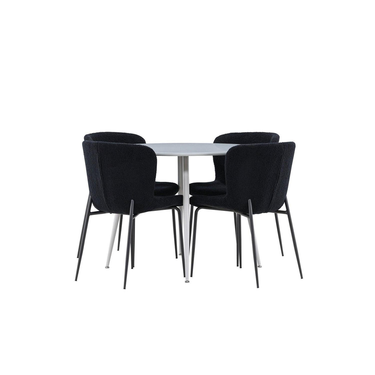 Essgruppe Esstisch Plaza Ø100cm mit Stühlen Modesto aus Teddy-Boucle-Essgruppen Rund-Venture Home-le canapé