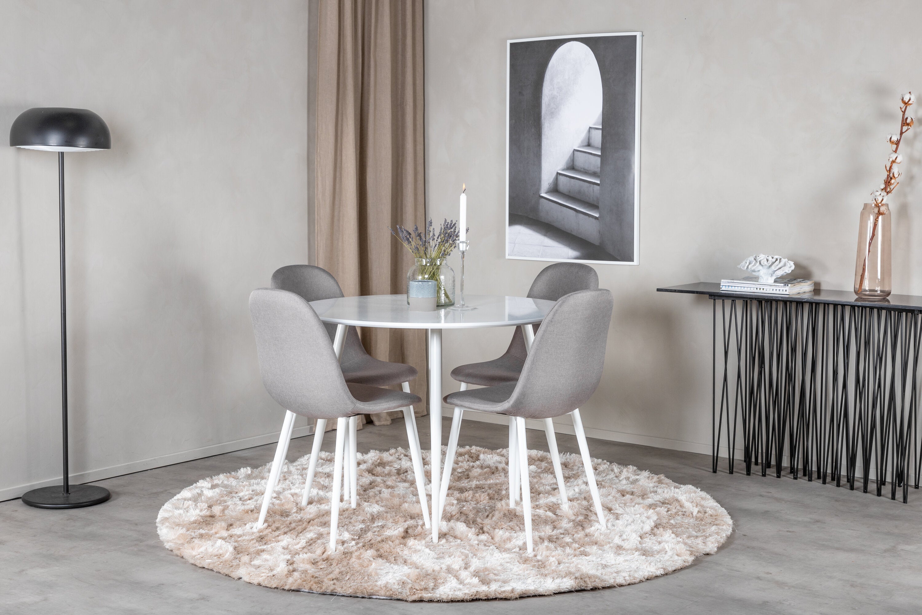 Essgruppe Esstisch Plaza Ø100cm mit Stühlen Polar - Grau-Essgruppen-Venture Home-le canapé