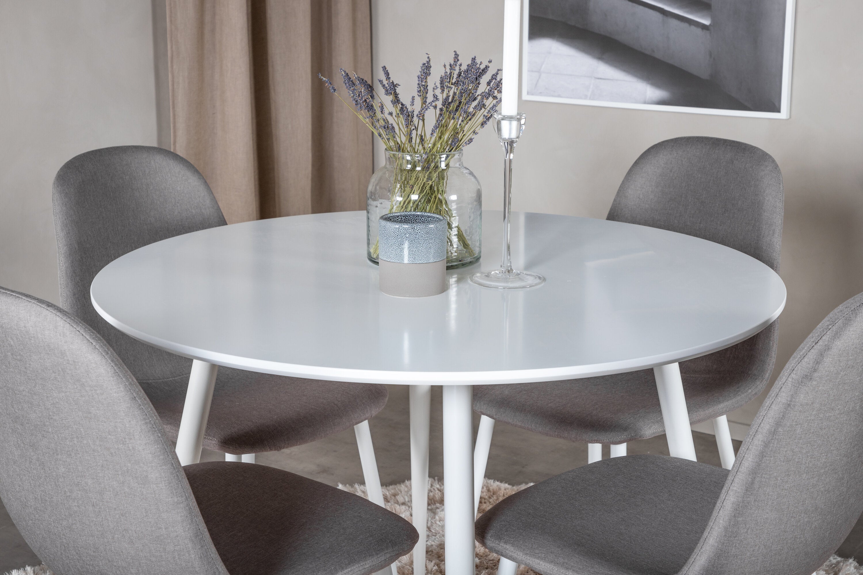 Essgruppe Esstisch Plaza Ø100cm mit Stühlen Polar - Grau-Essgruppen-Venture Home-le canapé