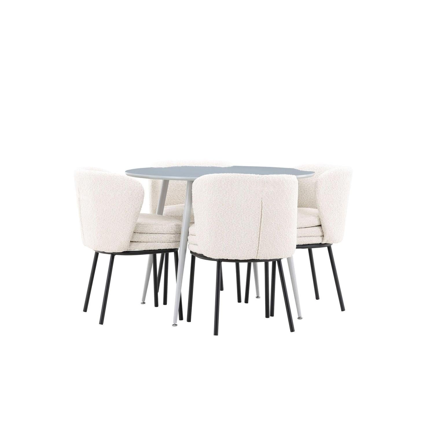 Essgruppe Esstisch Plaza rund ø100cm mit Stühlen Agnes aus Teddy-Bouclé-Essgruppe Rund-Venture Home-le canapé