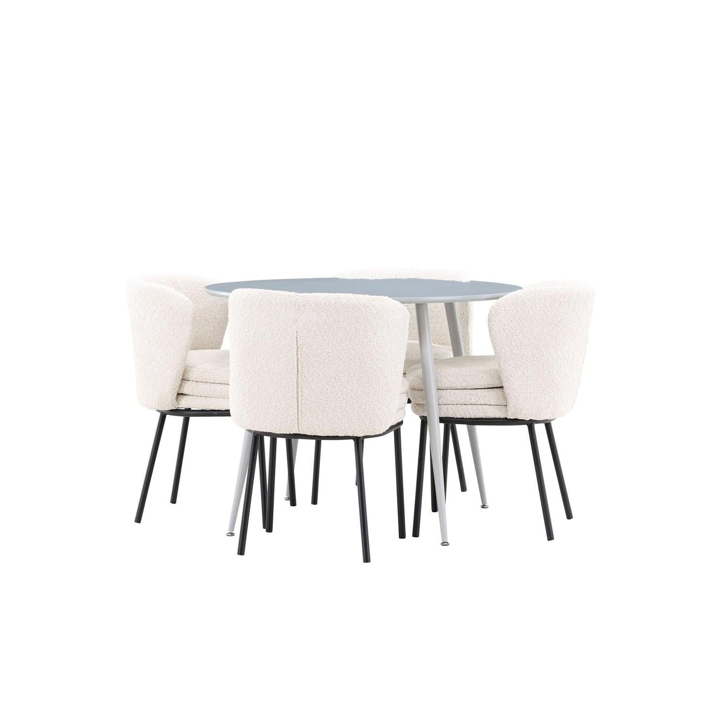 Essgruppe Esstisch Plaza rund ø100cm mit Stühlen Agnes aus Teddy-Bouclé-Essgruppe Rund-Venture Home-le canapé