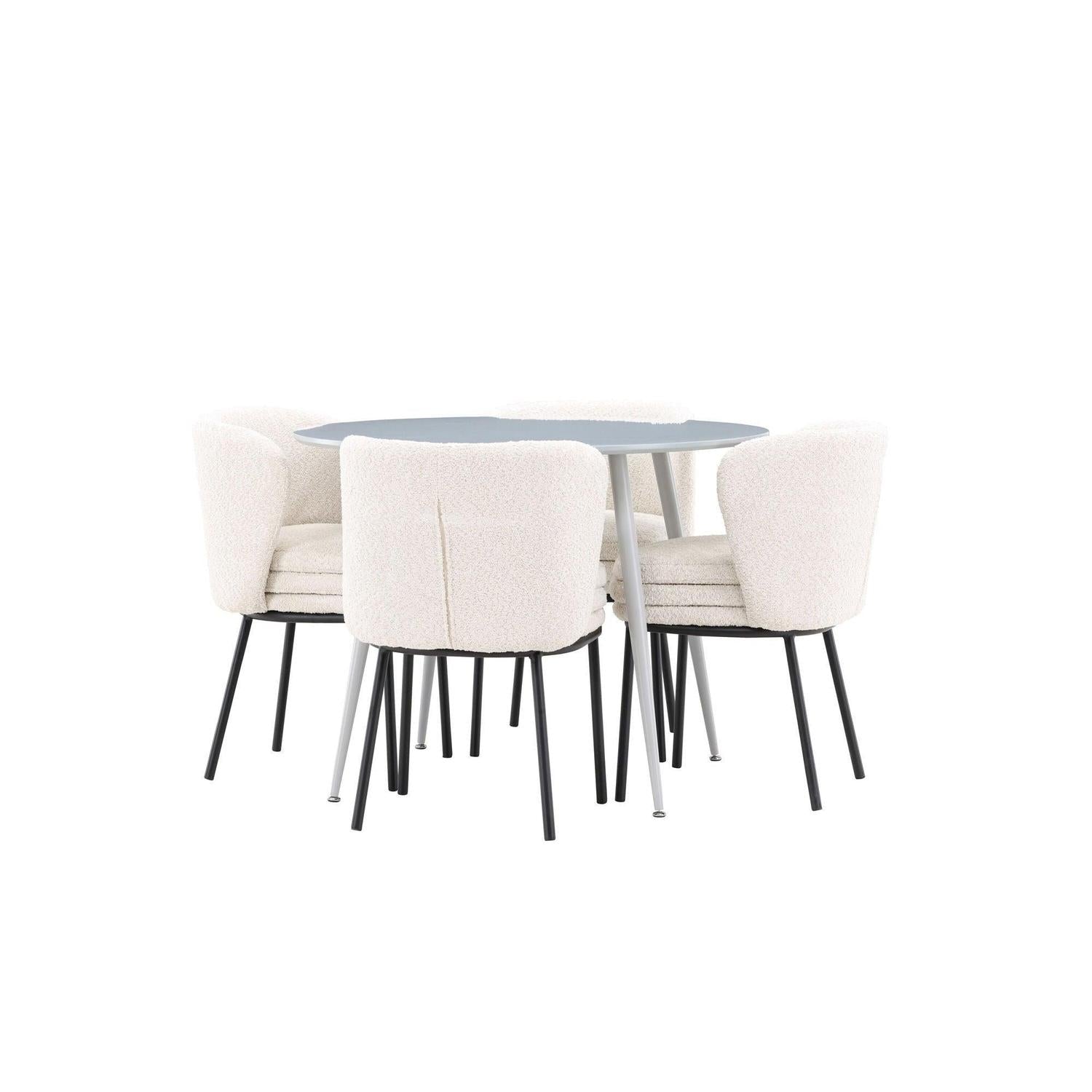 Essgruppe Esstisch Plaza rund ø100cm mit Stühlen Agnes aus Teddy-Bouclé-Essgruppe Rund-Venture Home-le canapé