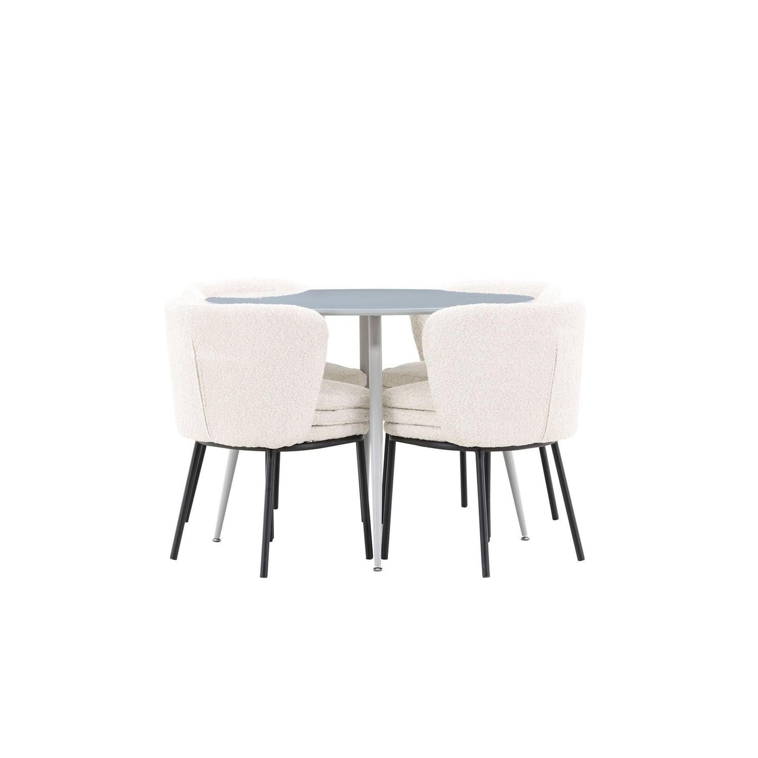 Essgruppe Esstisch Plaza rund ø100cm mit Stühlen Agnes aus Teddy-Bouclé-Essgruppe Rund-Venture Home-le canapé