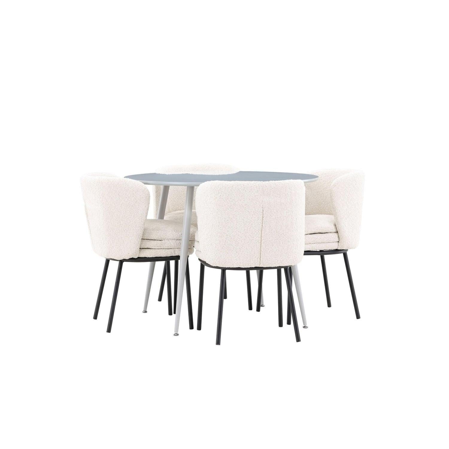 Essgruppe Esstisch Plaza rund ø100cm mit Stühlen Agnes aus Teddy-Bouclé-Essgruppe Rund-Venture Home-le canapé