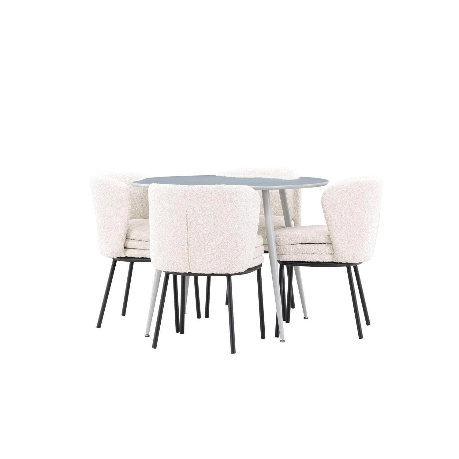Essgruppe Esstisch Plaza rund ø100cm mit Stühlen Agnes aus Teddy-Bouclé-Essgruppe Rund-Venture Home-le canapé