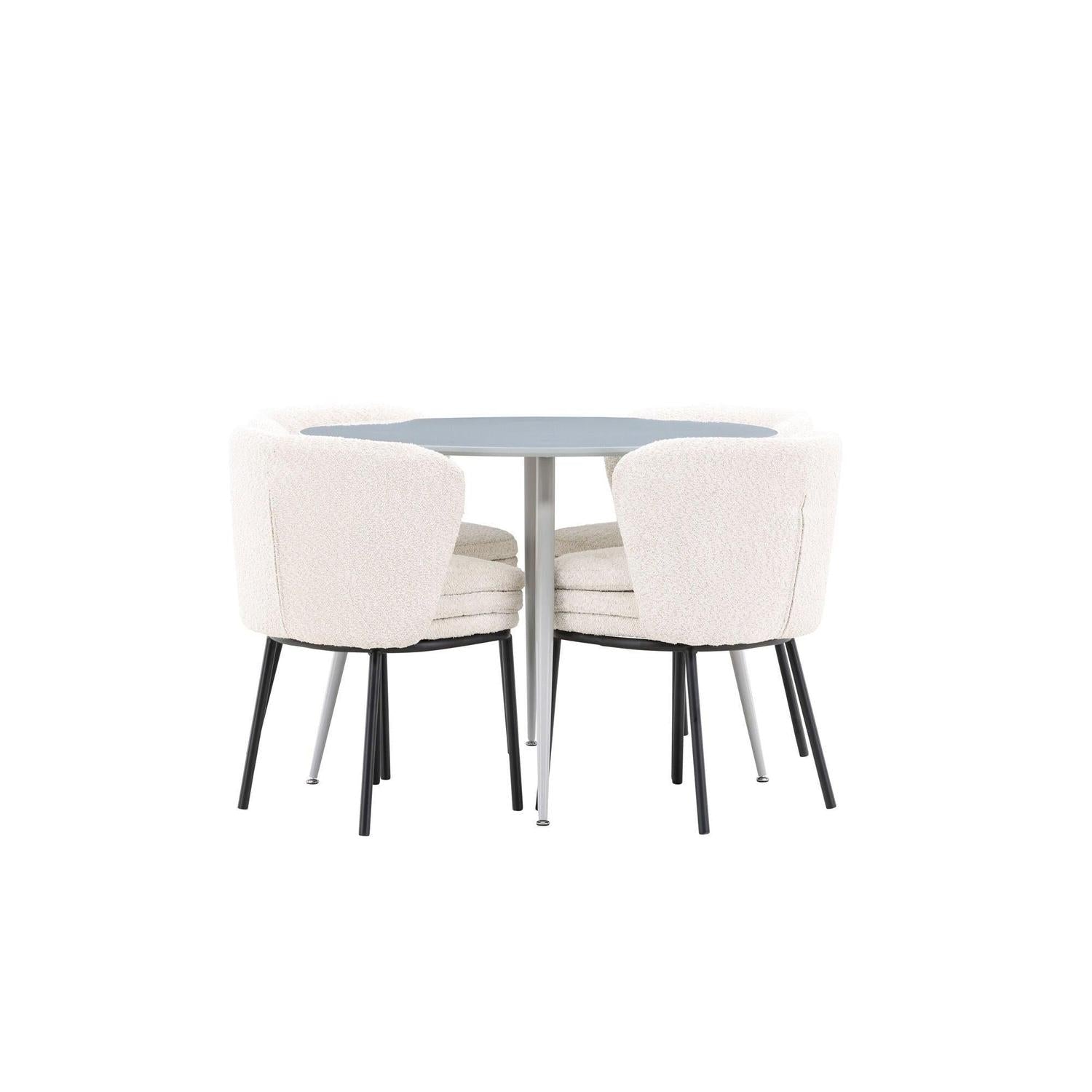 Essgruppe Esstisch Plaza rund ø100cm mit Stühlen Agnes aus Teddy-Bouclé-Essgruppe Rund-Venture Home-le canapé