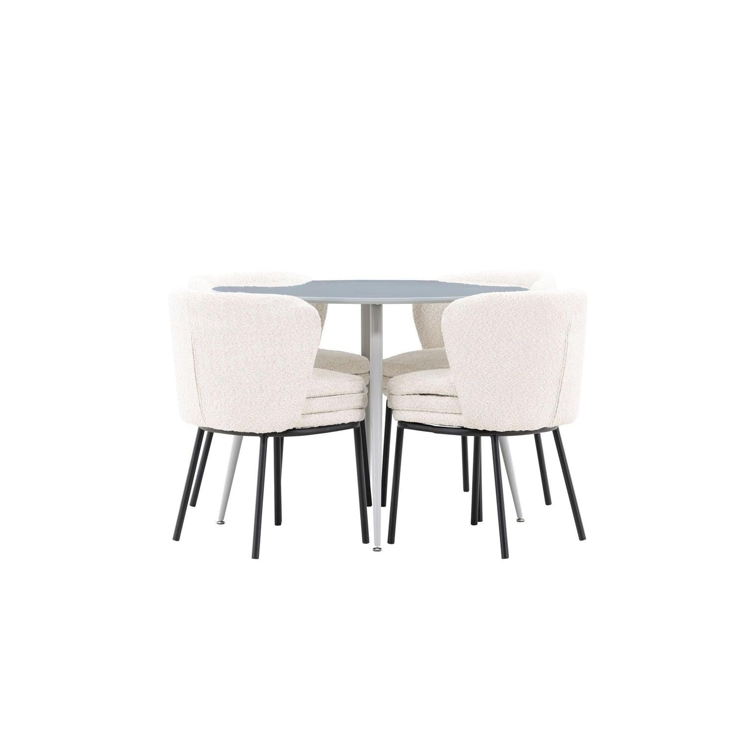 Essgruppe Esstisch Plaza rund ø100cm mit Stühlen Agnes aus Teddy-Bouclé-Essgruppen Rund-Venture Home-le canapé