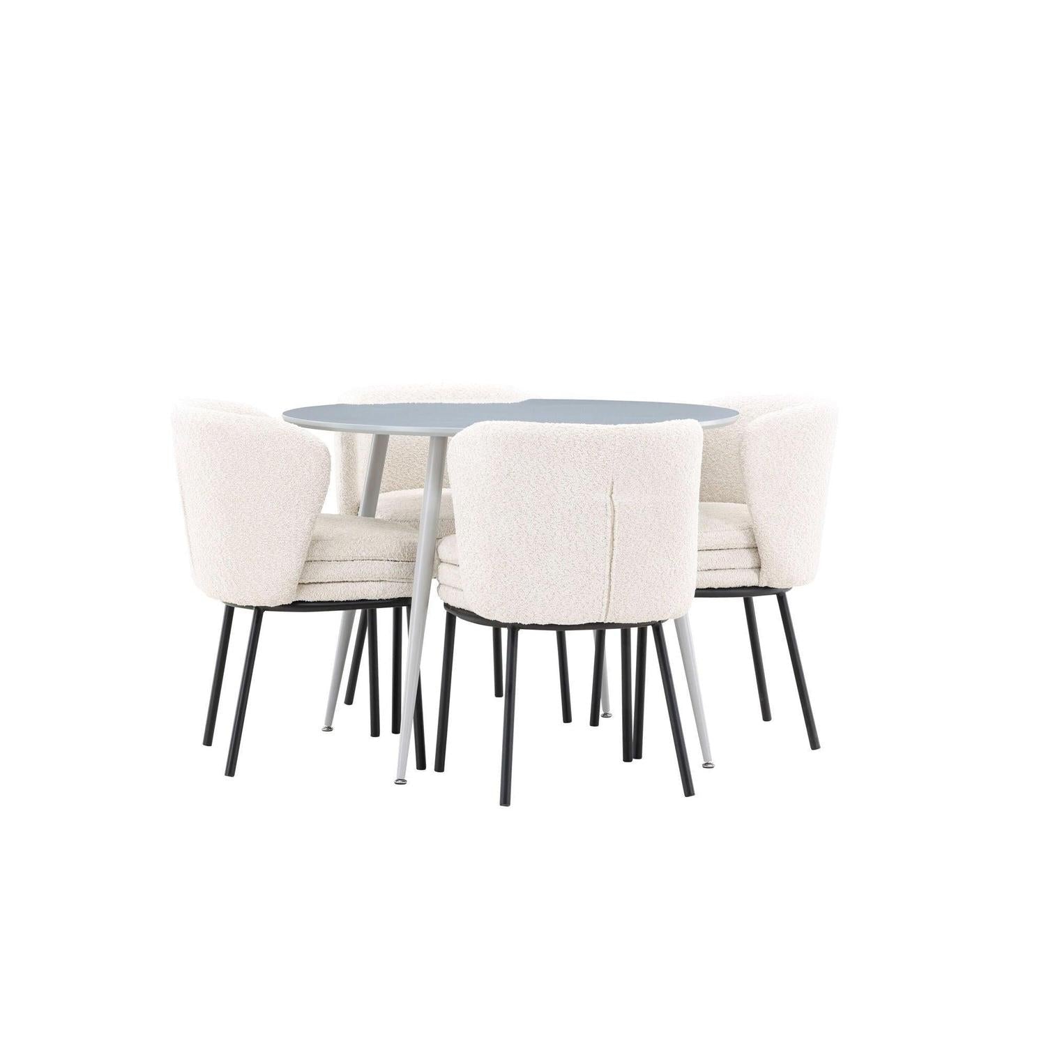 Essgruppe Esstisch Plaza rund ø100cm mit Stühlen Agnes aus Teddy-Bouclé-Essgruppen Rund-Venture Home-le canapé