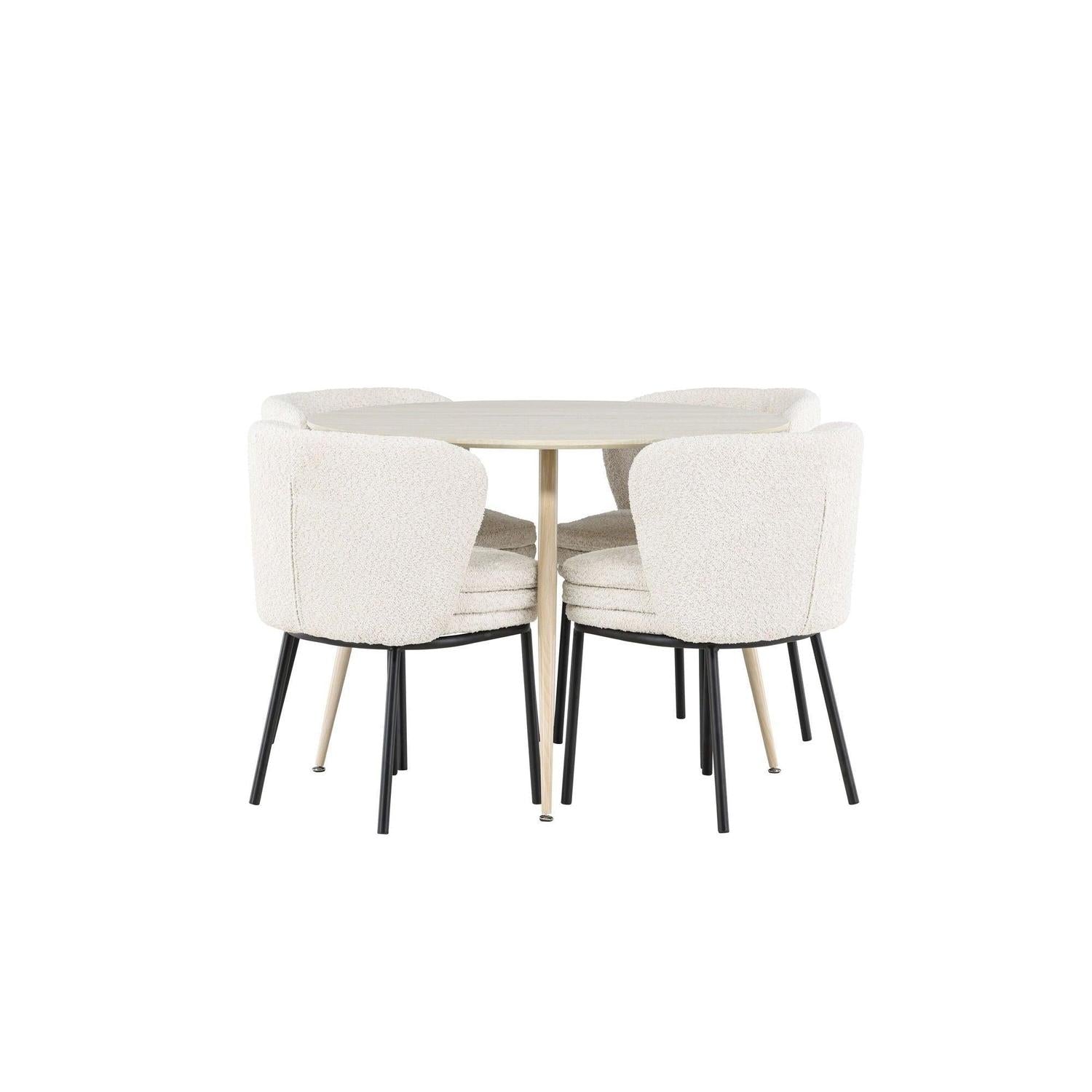 Essgruppe Esstisch Plaza rund ø100cm mit Stühlen Agnes aus Teddy-Bouclé-Venture Home-le canapé