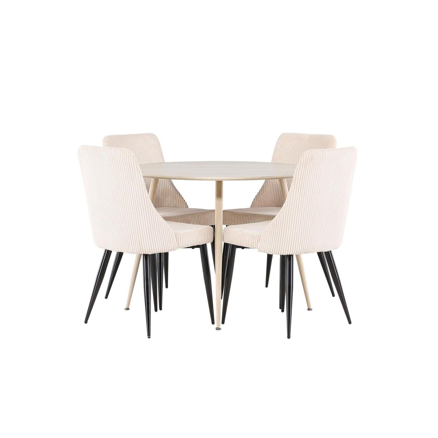 Essgruppe Esstisch Plaza rund ø100cm mit Stühlen Leone aus Cord - Hellbraun/Beige-Essgruppe Rund-Venture Home-le canapé