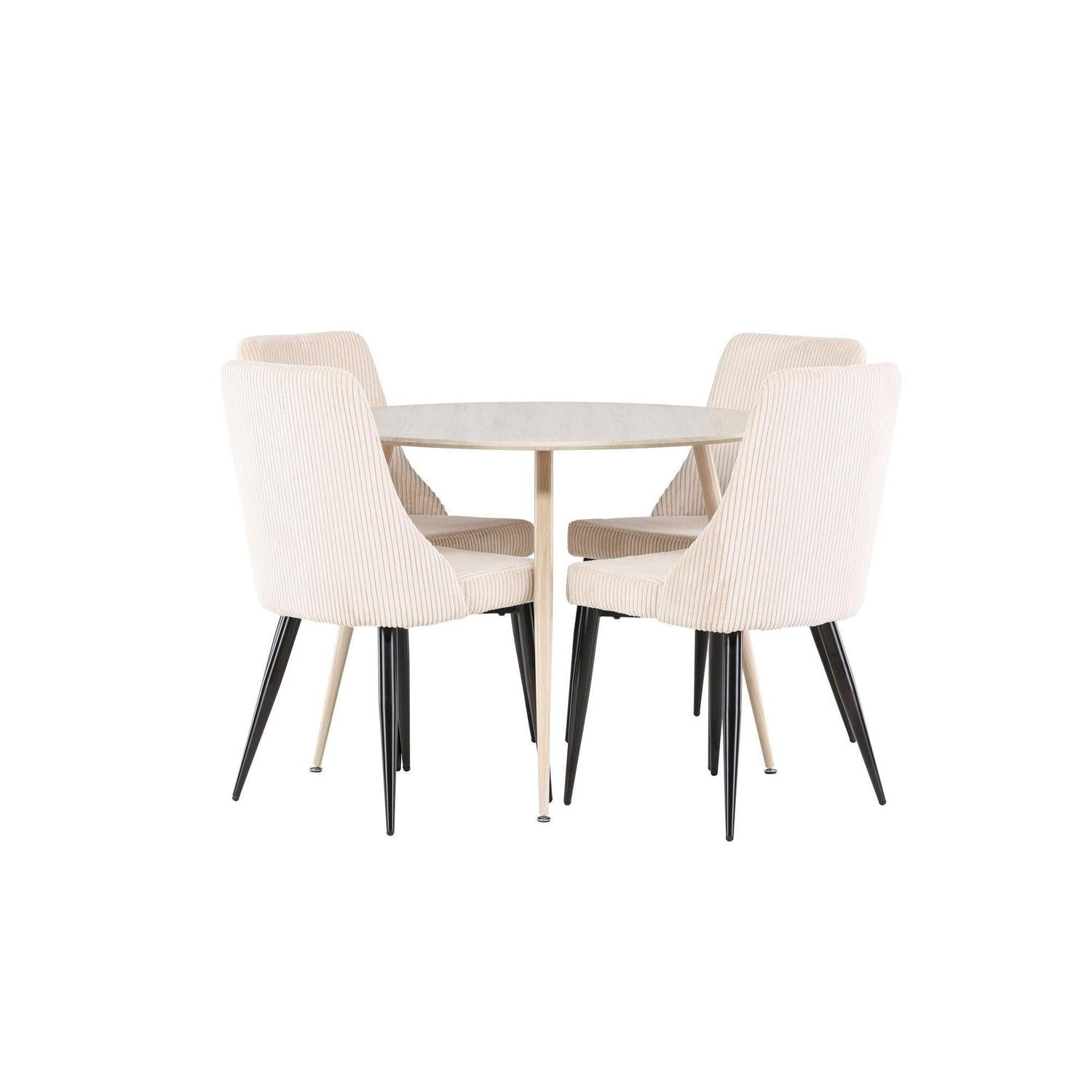 Essgruppe Esstisch Plaza rund ø100cm mit Stühlen Leone aus Cord - Hellbraun/Beige-Essgruppen Rund-Venture Home-le canapé