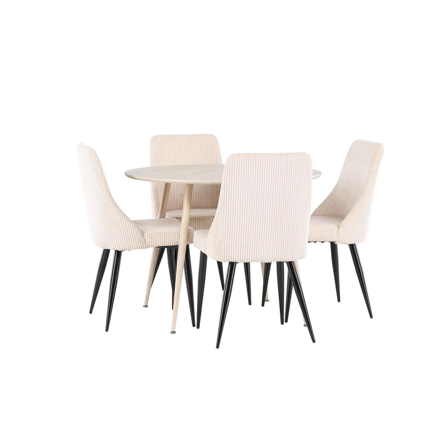 Essgruppe Esstisch Plaza rund ø100cm mit Stühlen Leone aus Cord - Hellbraun/Beige-Essgruppen Rund-Venture Home-le canapé