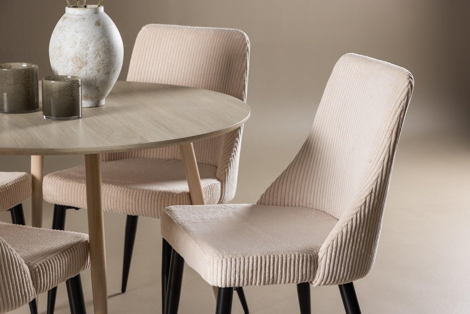 Essgruppe Esstisch Plaza rund ø100cm mit Stühlen Leone aus Cord - Hellbraun/Beige-Essgruppen Rund-Venture Home-le canapé