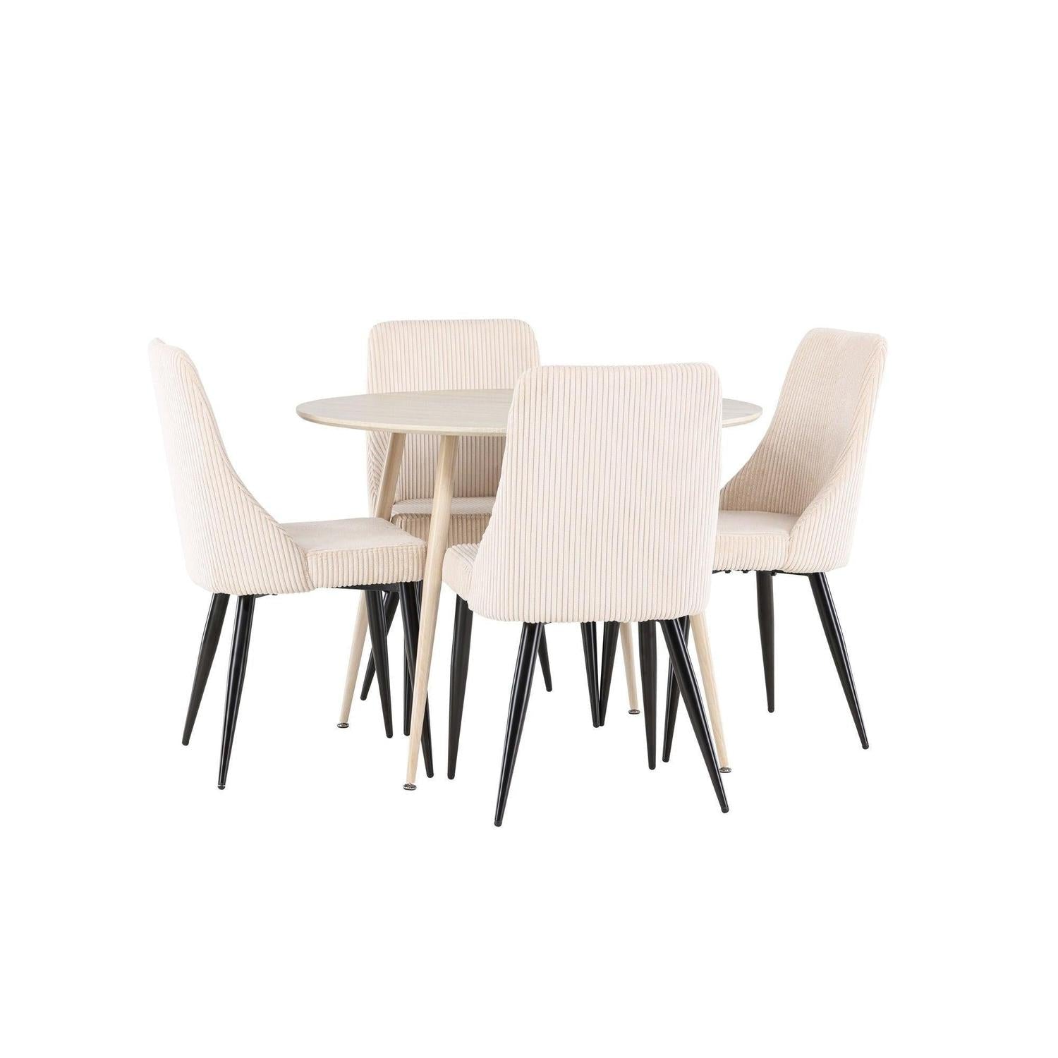 Essgruppe Esstisch Plaza rund ø100cm mit Stühlen Leone aus Cord - Hellbraun/Beige-Essgruppen Rund-Venture Home-le canapé