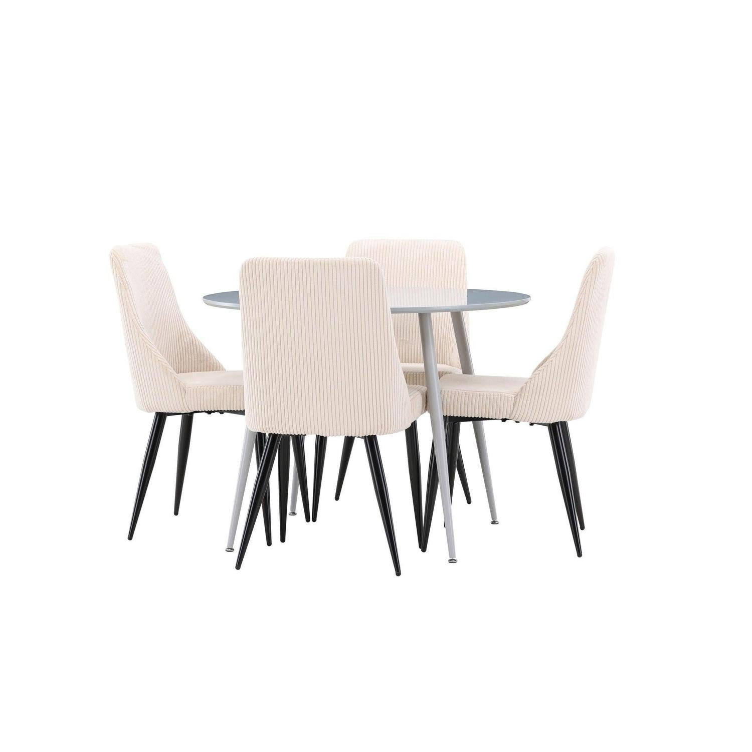 Essgruppe Esstisch Plaza rund ø100cm mit Stühlen Leone aus Kord - Grau/Beige-Essgruppe Rund-Venture Home-le canapé