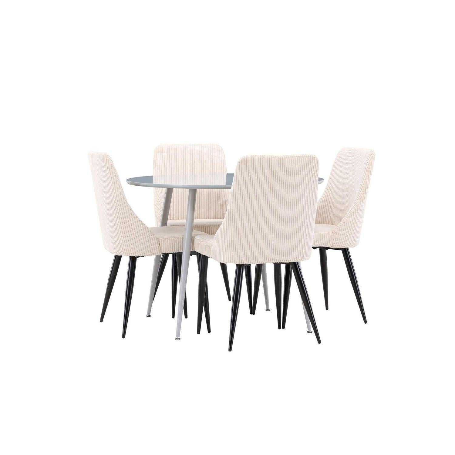 Essgruppe Esstisch Plaza rund ø100cm mit Stühlen Leone aus Kord - Grau/Beige-Essgruppe Rund-Venture Home-le canapé