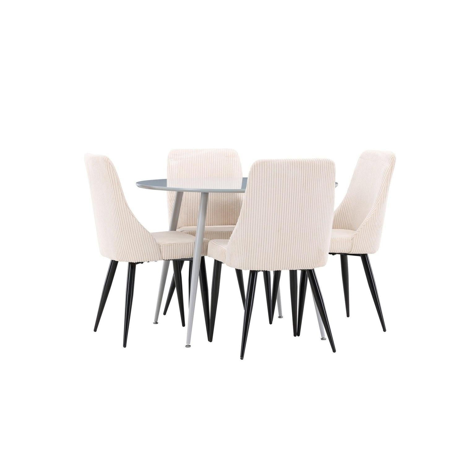 Essgruppe Esstisch Plaza rund ø100cm mit Stühlen Leone aus Kord - Grau/Beige-Essgruppen Rund-Venture Home-le canapé