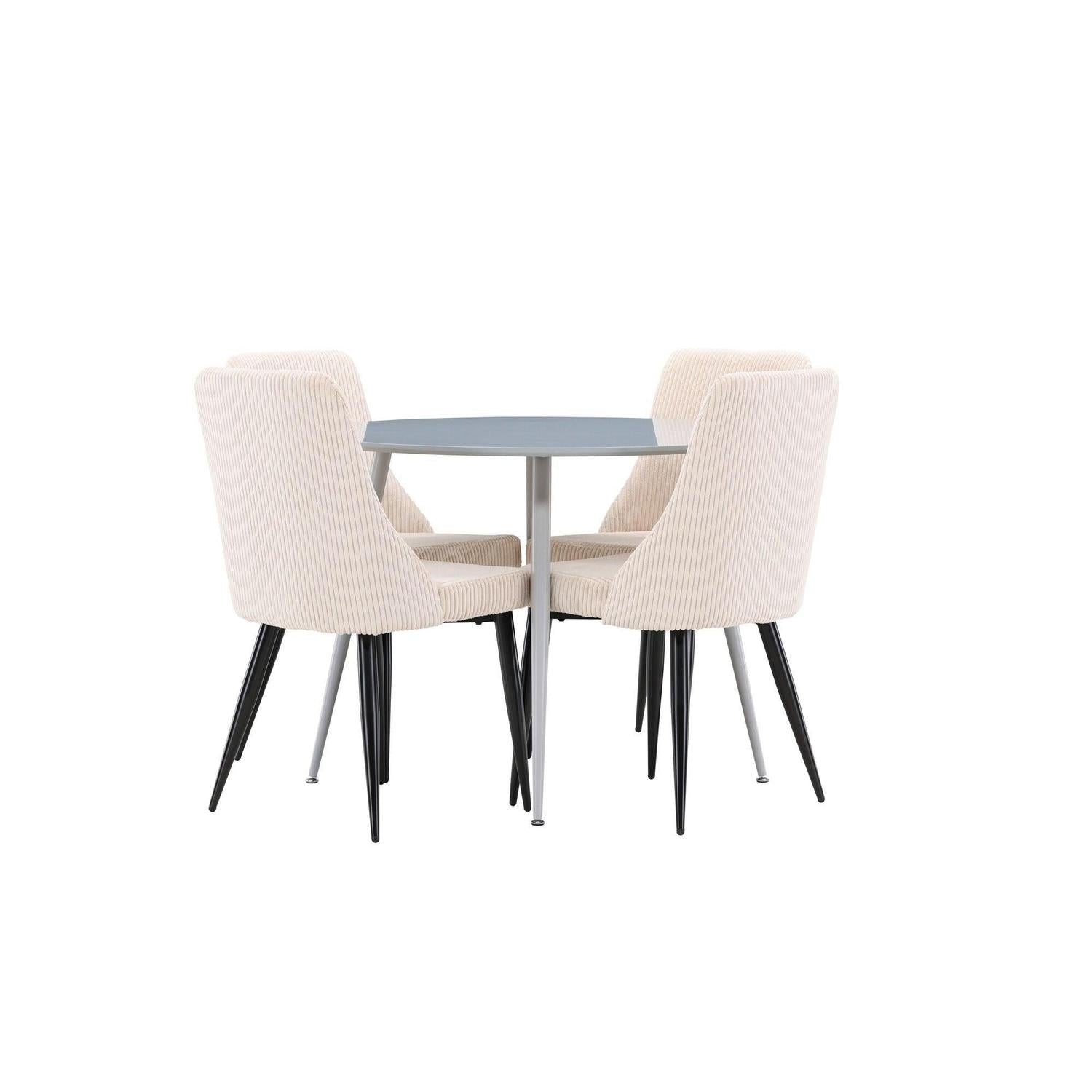 Essgruppe Esstisch Plaza rund ø100cm mit Stühlen Leone aus Kord - Grau/Beige-Essgruppen Rund-Venture Home-le canapé