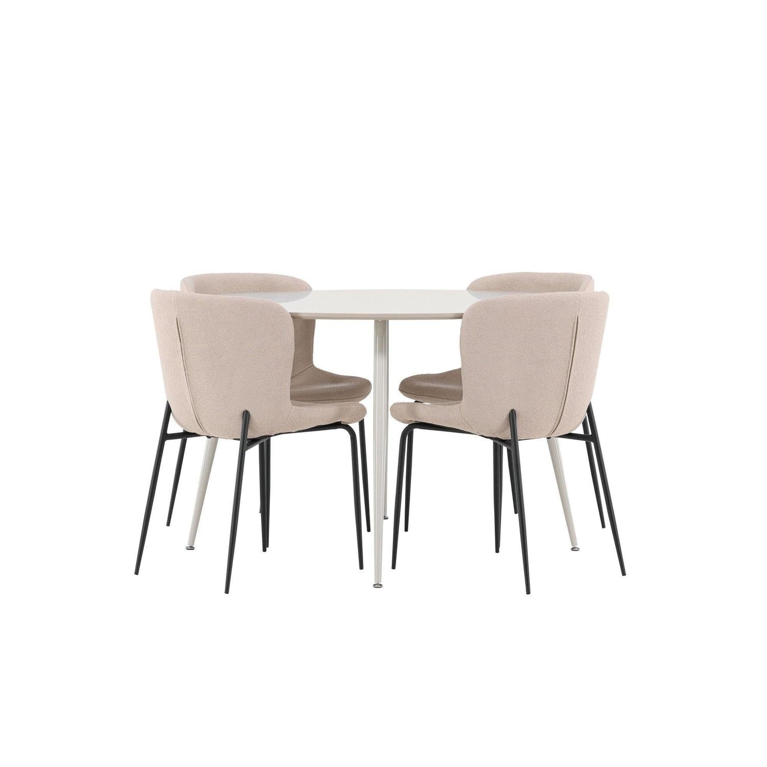 Essgruppe Esstisch Plaza rund ø100cm mit Stühlen Modesto aus Teddy Bouclé - Beige-Essgruppen Rund-Venture Home-le canapé