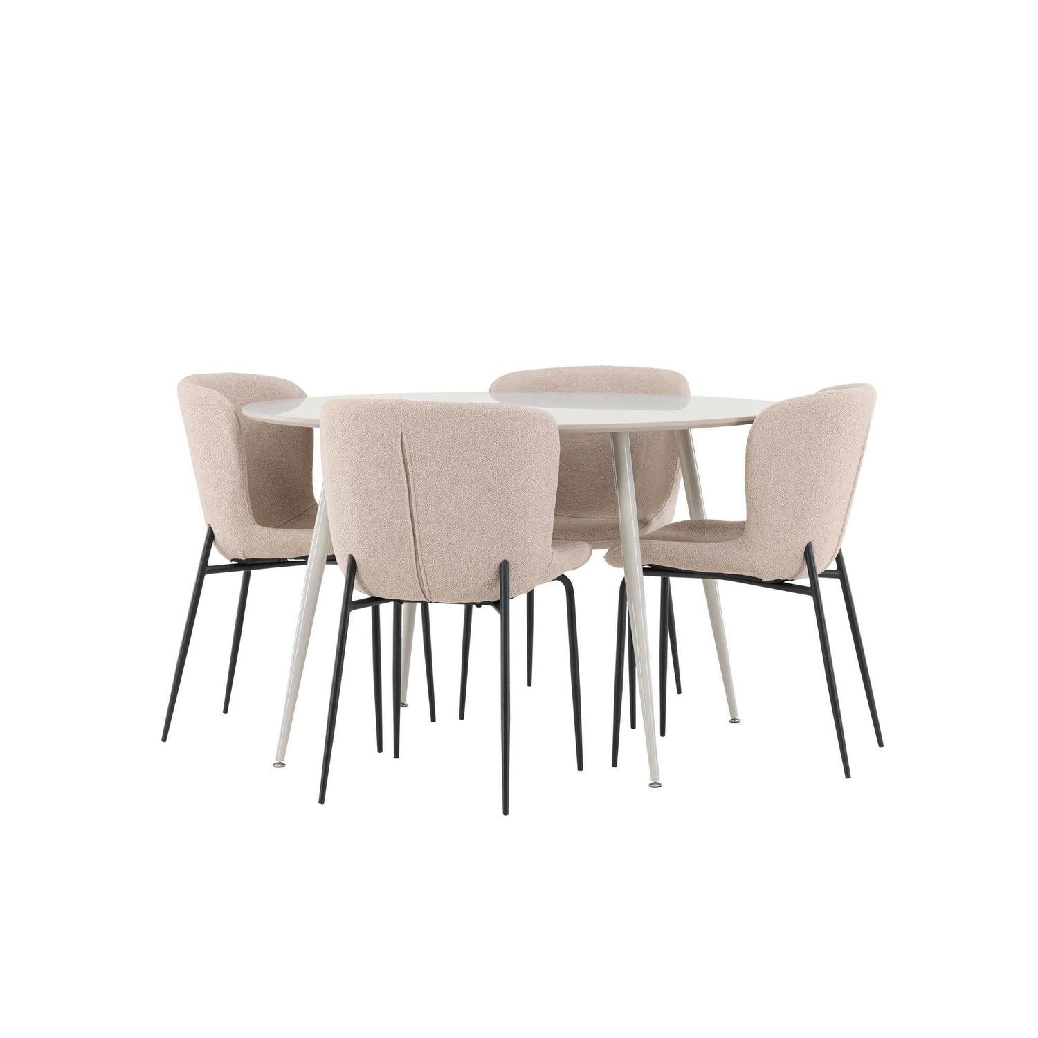 Essgruppe Esstisch Plaza rund ø100cm mit Stühlen Modesto aus Teddy Bouclé - Beige-Essgruppen Rund-Venture Home-le canapé