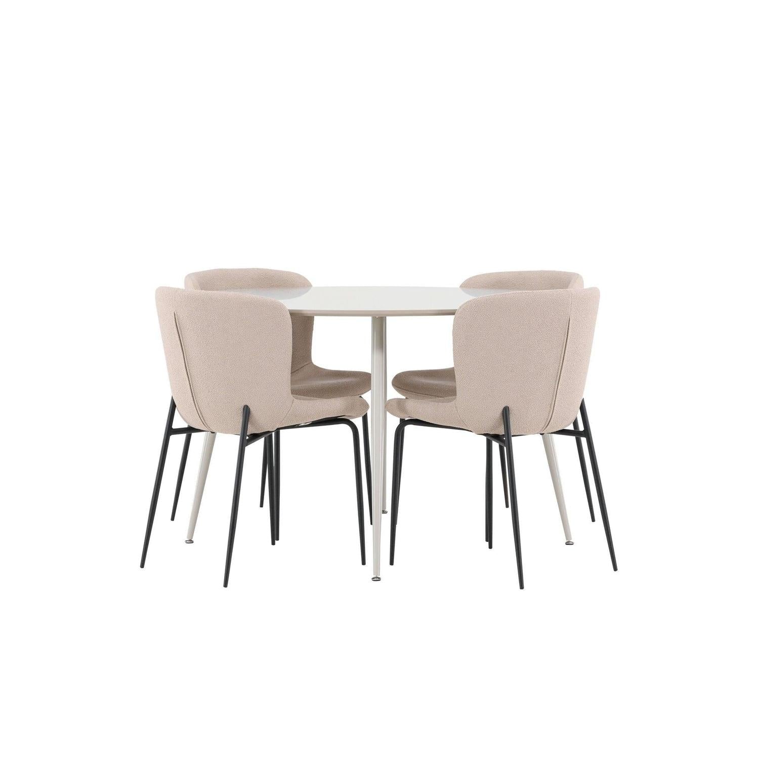 Essgruppe Esstisch Plaza rund ø100cm mit Stühlen Modesto aus Teddy Bouclé - Beige-Essgruppen Rund-Venture Home-le canapé