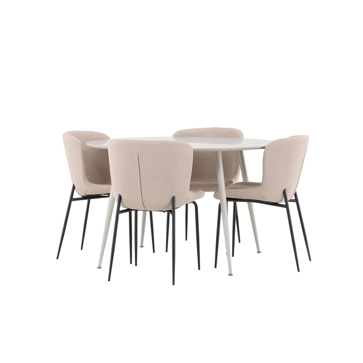Essgruppe Esstisch Plaza rund ø100cm mit Stühlen Modesto aus Teddy Bouclé - Beige-Essgruppen Rund-Venture Home-le canapé