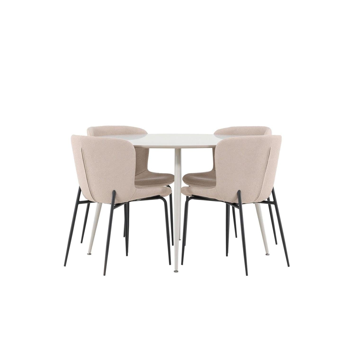 Essgruppe Esstisch Plaza rund ø100cm mit Stühlen Modesto aus Teddy Bouclé - Beige-Essgruppen Rund-Venture Home-le canapé