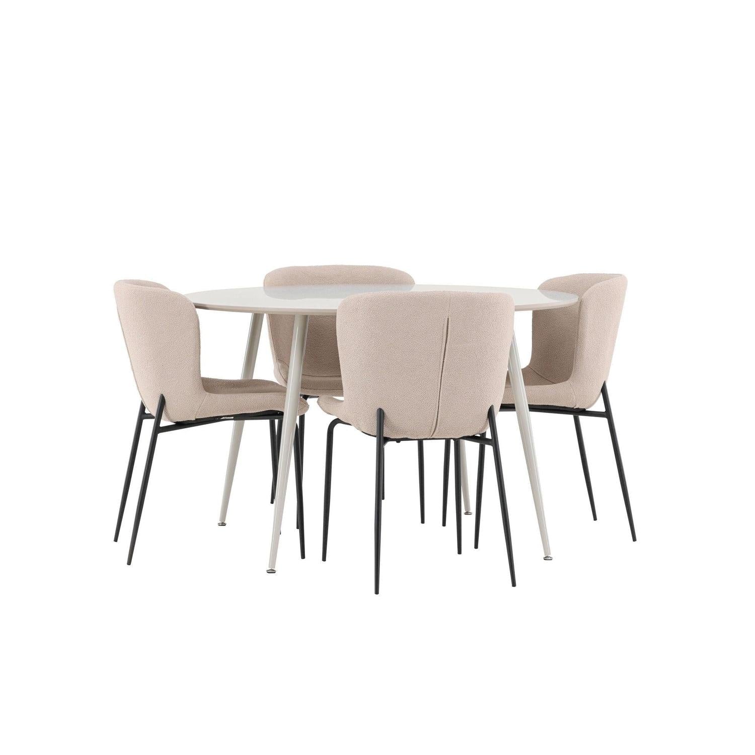 Essgruppe Esstisch Plaza rund ø100cm mit Stühlen Modesto aus Teddy Bouclé - Beige-Essgruppen Rund-Venture Home-le canapé