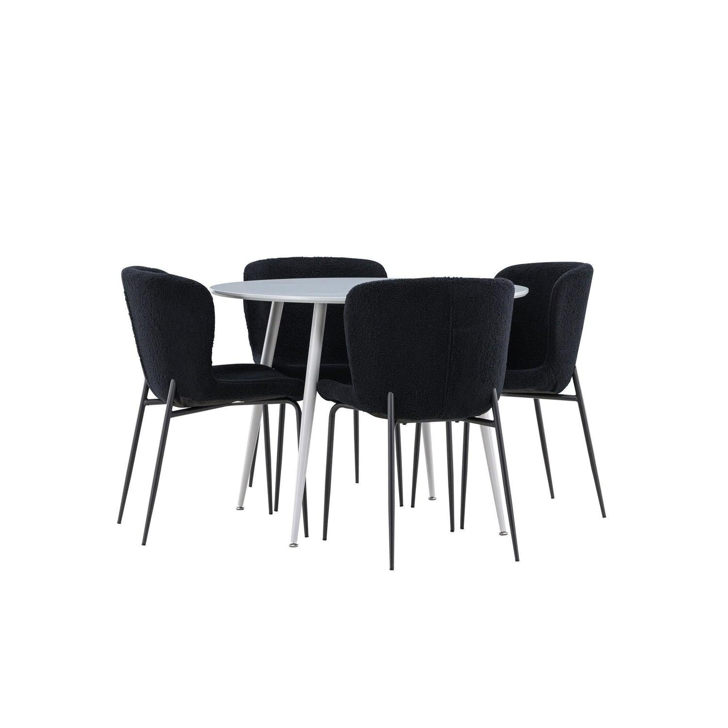 Essgruppe Esstisch Plaza rund ø100cm mit Stühlen Modesto aus Teddy-Bouclé-Essgruppen Rund-Venture Home-le canapé