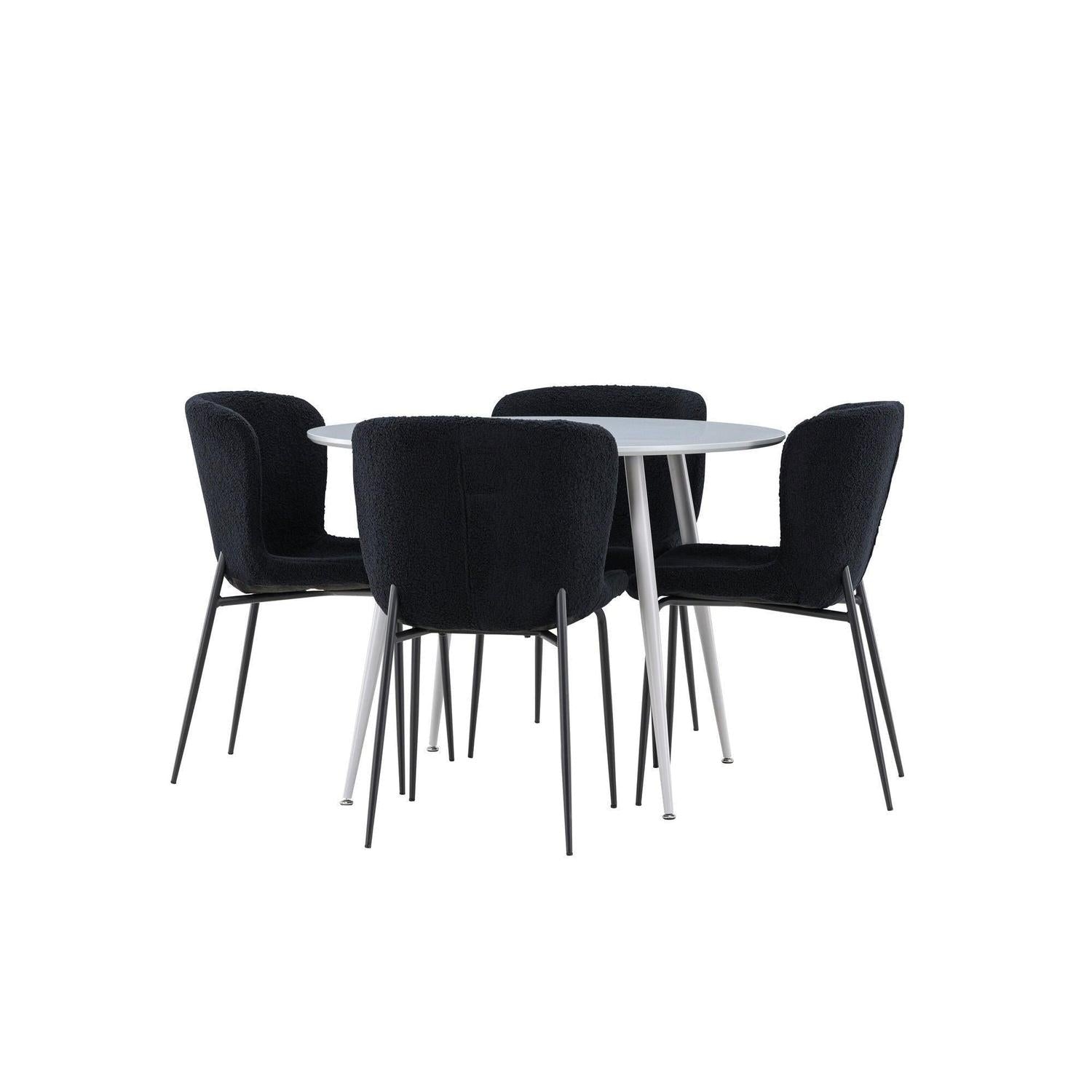 Essgruppe Esstisch Plaza rund ø100cm mit Stühlen Modesto aus Teddy-Bouclé-Essgruppen Rund-Venture Home-le canapé
