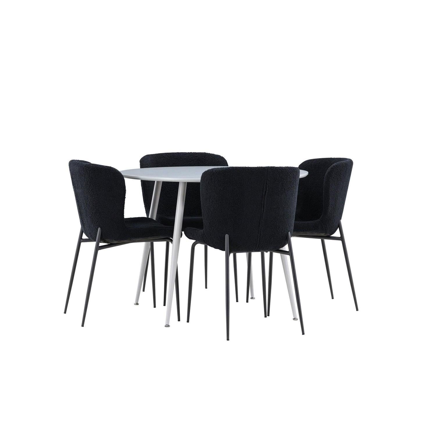 Essgruppe Esstisch Plaza rund ø100cm mit Stühlen Modesto aus Teddy-Bouclé-Essgruppen Rund-Venture Home-le canapé