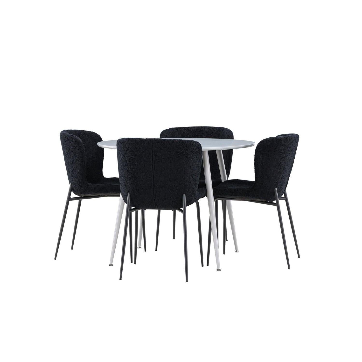 Essgruppe Esstisch Plaza rund ø100cm mit Stühlen Modesto aus Teddy-Bouclé-Essgruppen Rund-Venture Home-le canapé