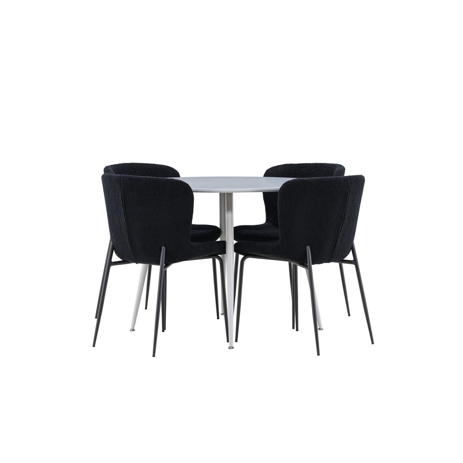 Essgruppe Esstisch Plaza rund ø100cm mit Stühlen Modesto aus Teddy-Bouclé-Essgruppen Rund-Venture Home-le canapé