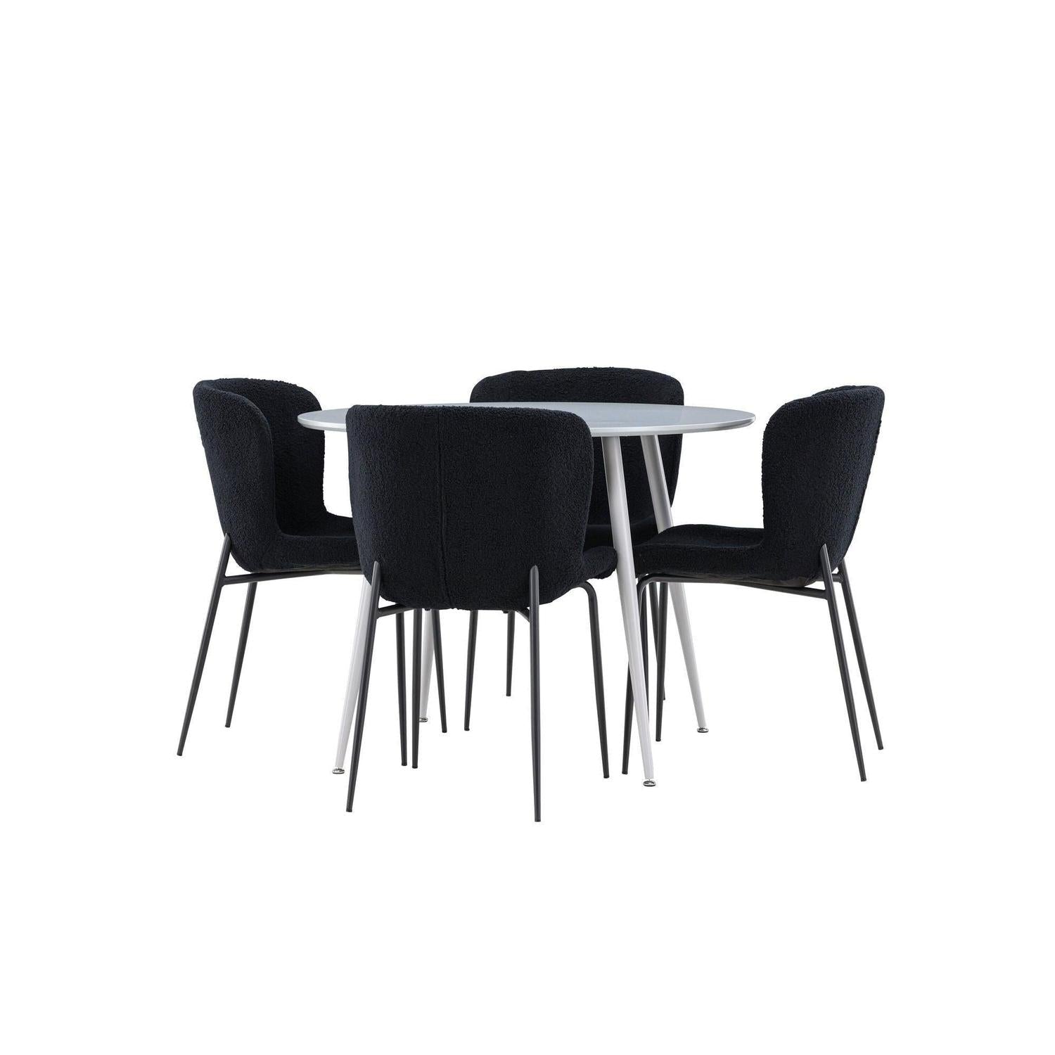 Essgruppe Esstisch Plaza rund ø100cm mit Stühlen Modesto aus Teddy-Bouclé-Essgruppen Rund-Venture Home-le canapé