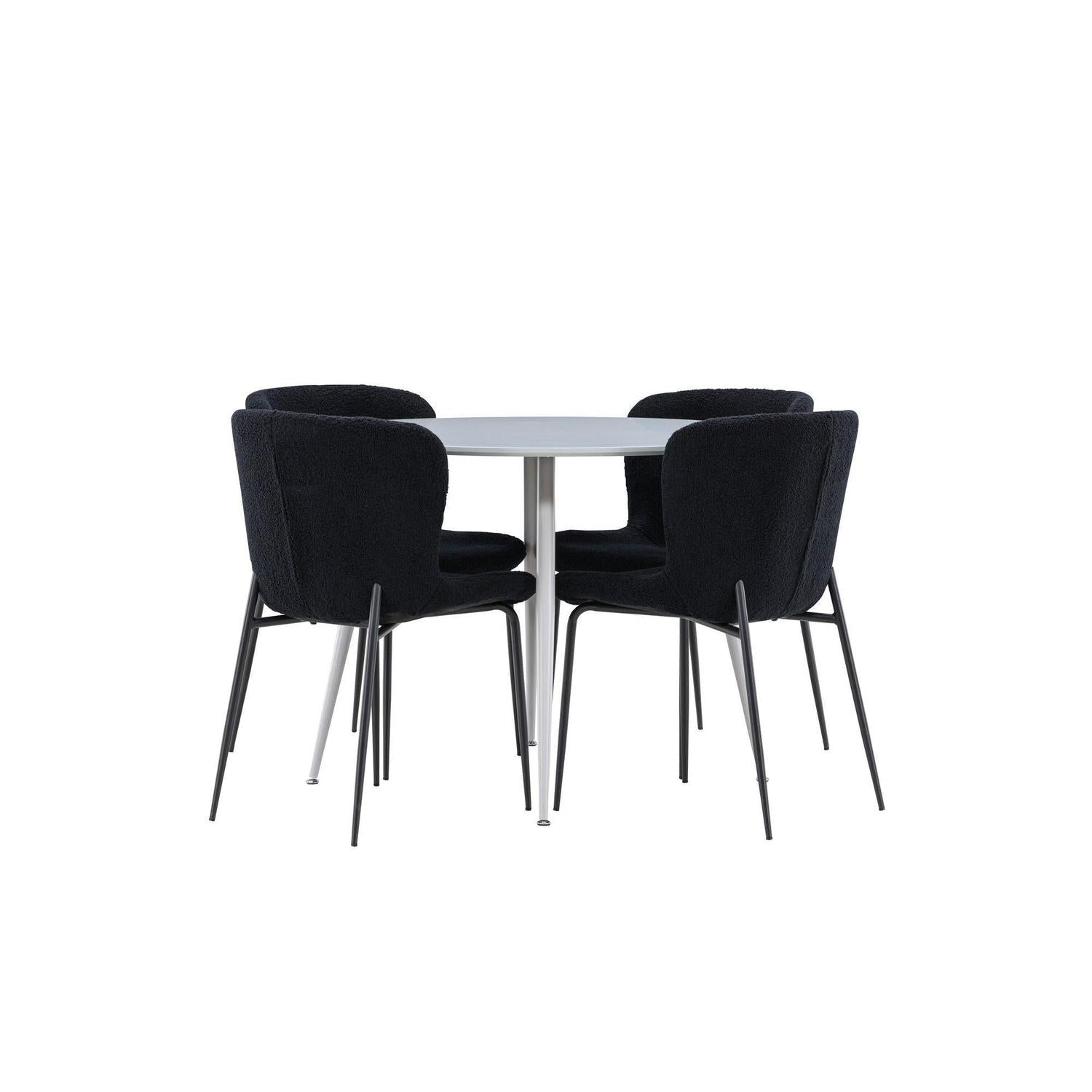 Essgruppe Esstisch Plaza rund ø100cm mit Stühlen Modesto aus Teddy-Bouclé-Essgruppen Rund-Venture Home-le canapé