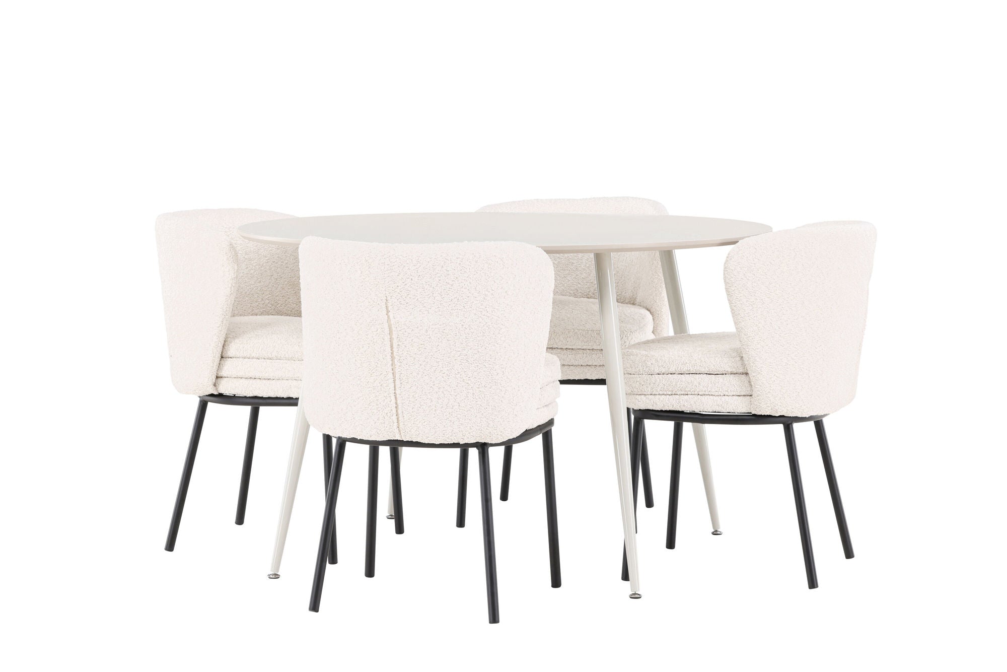 Essgruppe Esstisch Plaza rund ø120cm mit Stühlen Agnes aus Teddy - BoucléEssgruppe Rund