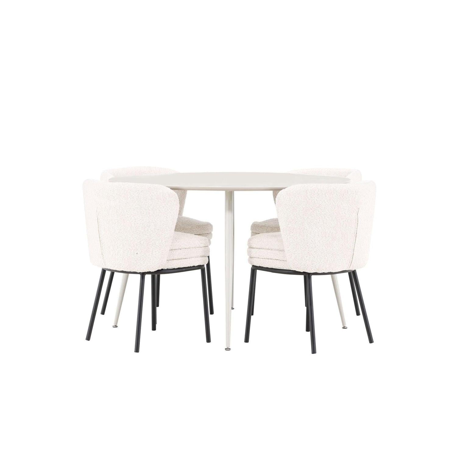 Essgruppe Esstisch Plaza rund ø120cm mit Stühlen Agnes aus Teddy-Bouclé-Venture Home-le canapé