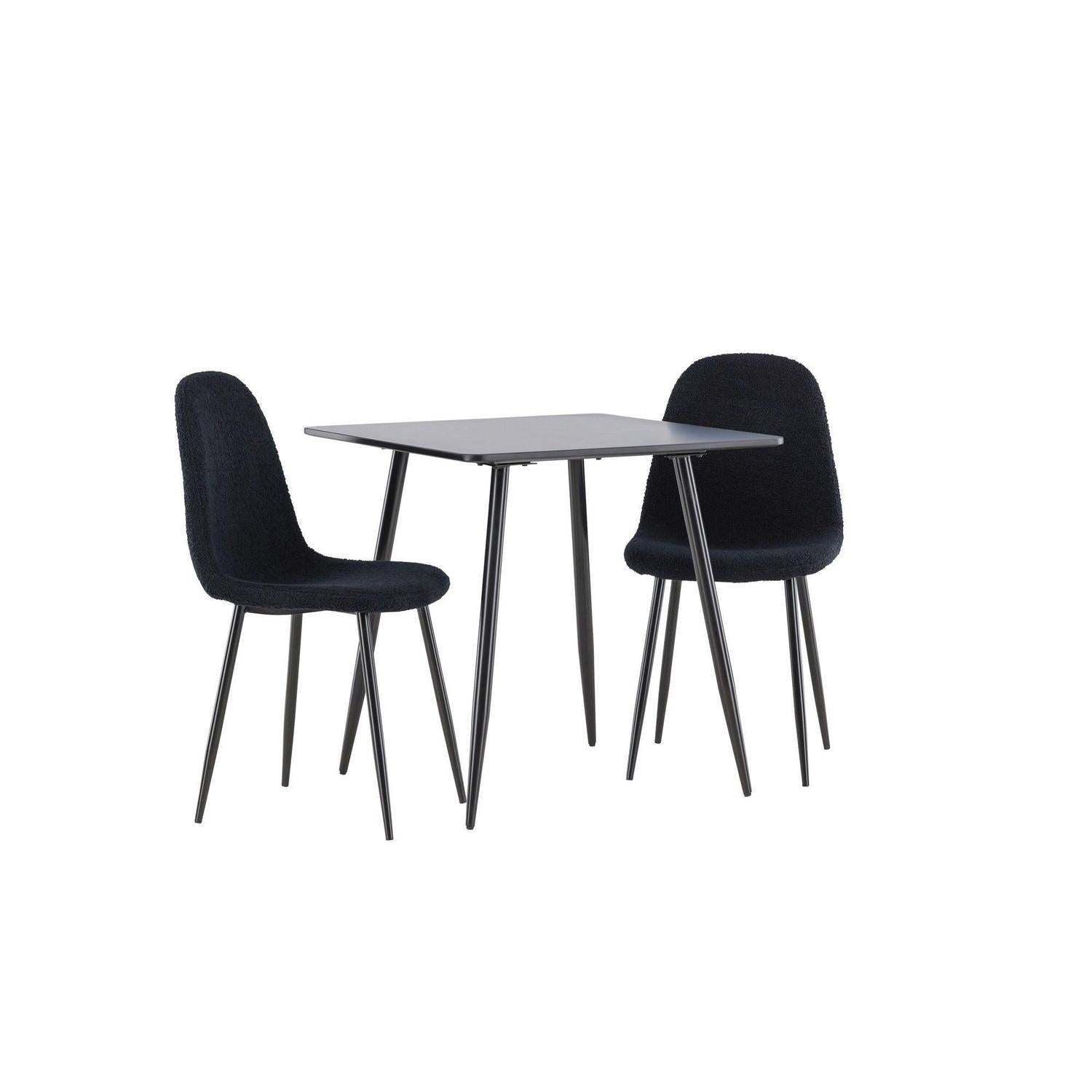 Essgruppe Esstisch Polar 75*75cm mit Stühlen Polar aus Teddy-Bouclé - Schwarz-Essgruppe Rechteckig-Venture Home-le canapé